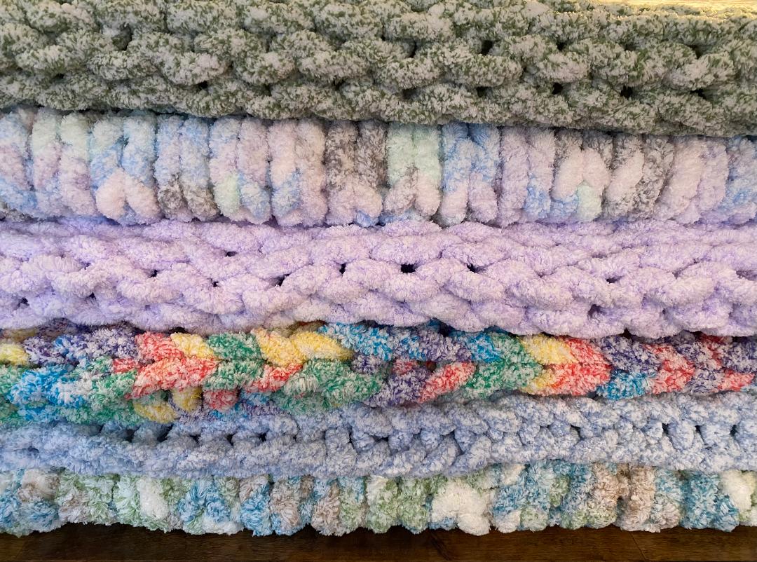 Chenille Handknit Stroller and Small Throw Blankets